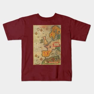 Antique Map, a Sea Chart of Europe by Lucas Janszoon Waghenaer, 1583 Kids T-Shirt